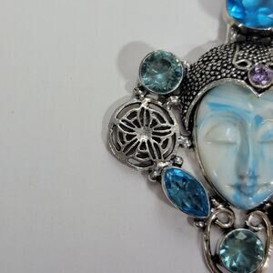Goddess Pendant Blue Opal Face Sterling Silver Blue Topaz Aquamarine